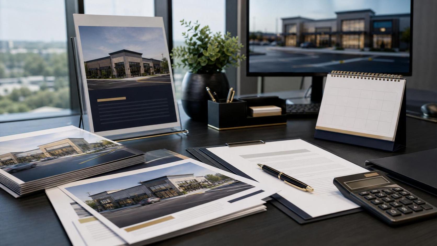 Commercial real estate underwriting desk with 1031 exchange identification documents and deadline calendar
