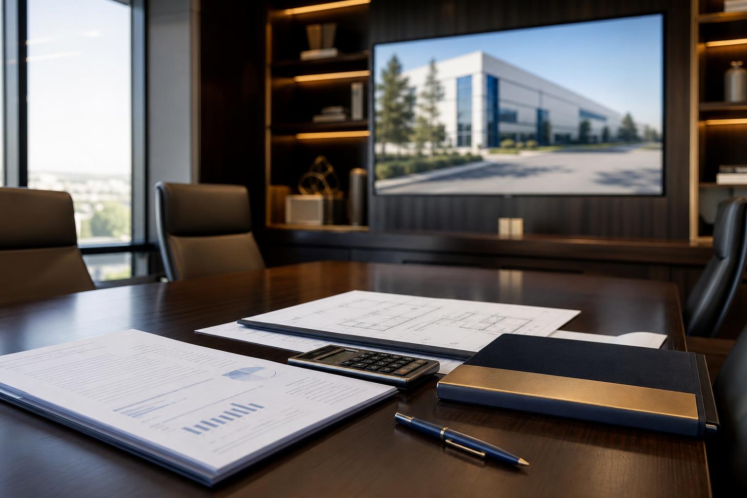 Private-client real estate advisory desk with 1031 exchange planning documents and NNN property materials